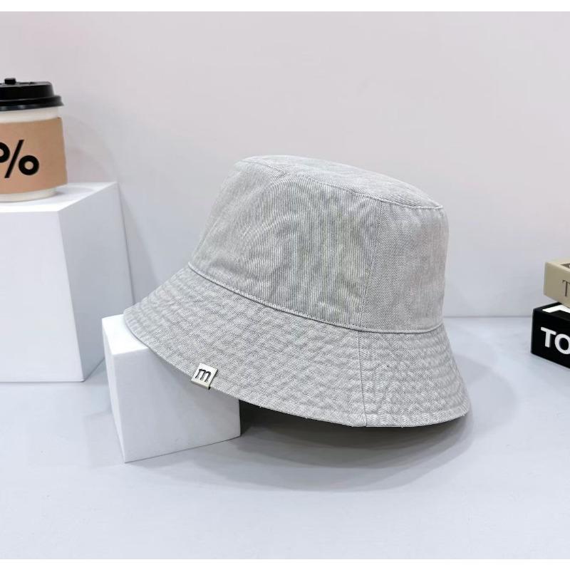 Denim bucket hat men's big brim showing face small girl plain face cover basin hat versatile couple hat