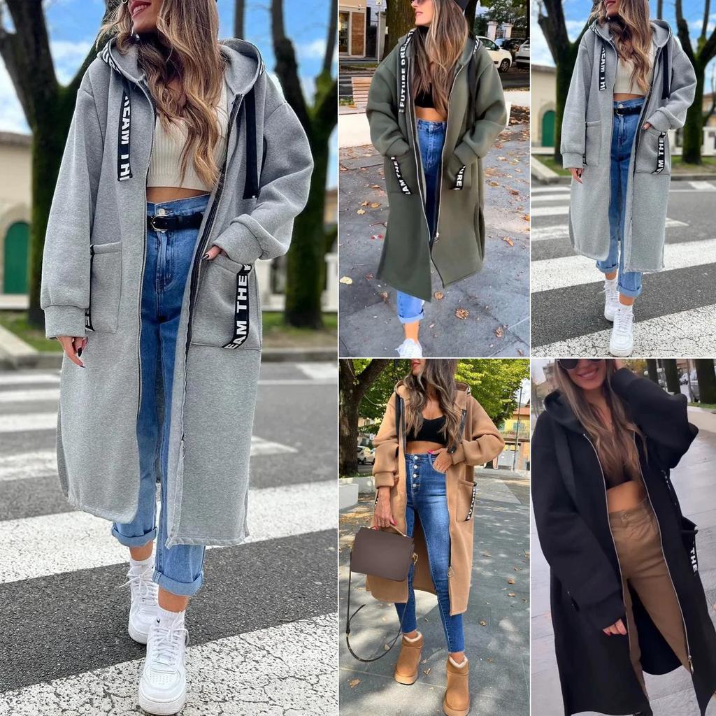 Sportlicher Fleece-Kapuzenpullover, lässige langärmlige Jacke mit Reißverschluss, Damen Übergröße einfarbige Jacke