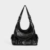 LA MODE MAQI Y2K Studded Buckle Motocore Hobo Shoulder Bag