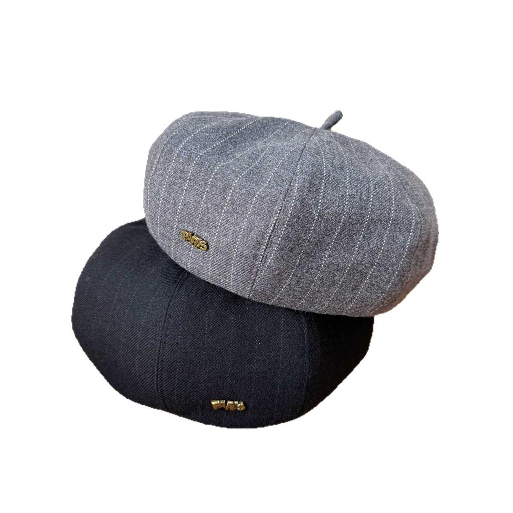 Women's autumn and winter retro beret woolen texture fabric small label big head circumference literary atmosphere daily women's hat
