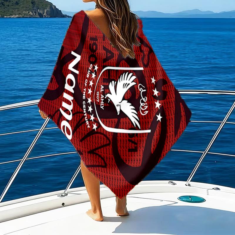 1PC Custom Name Beach Towel Ahly Club Crest Beach Towel, Suitable for Camping, Travel, Beach Accessories, Super Absorbent, Family Gift