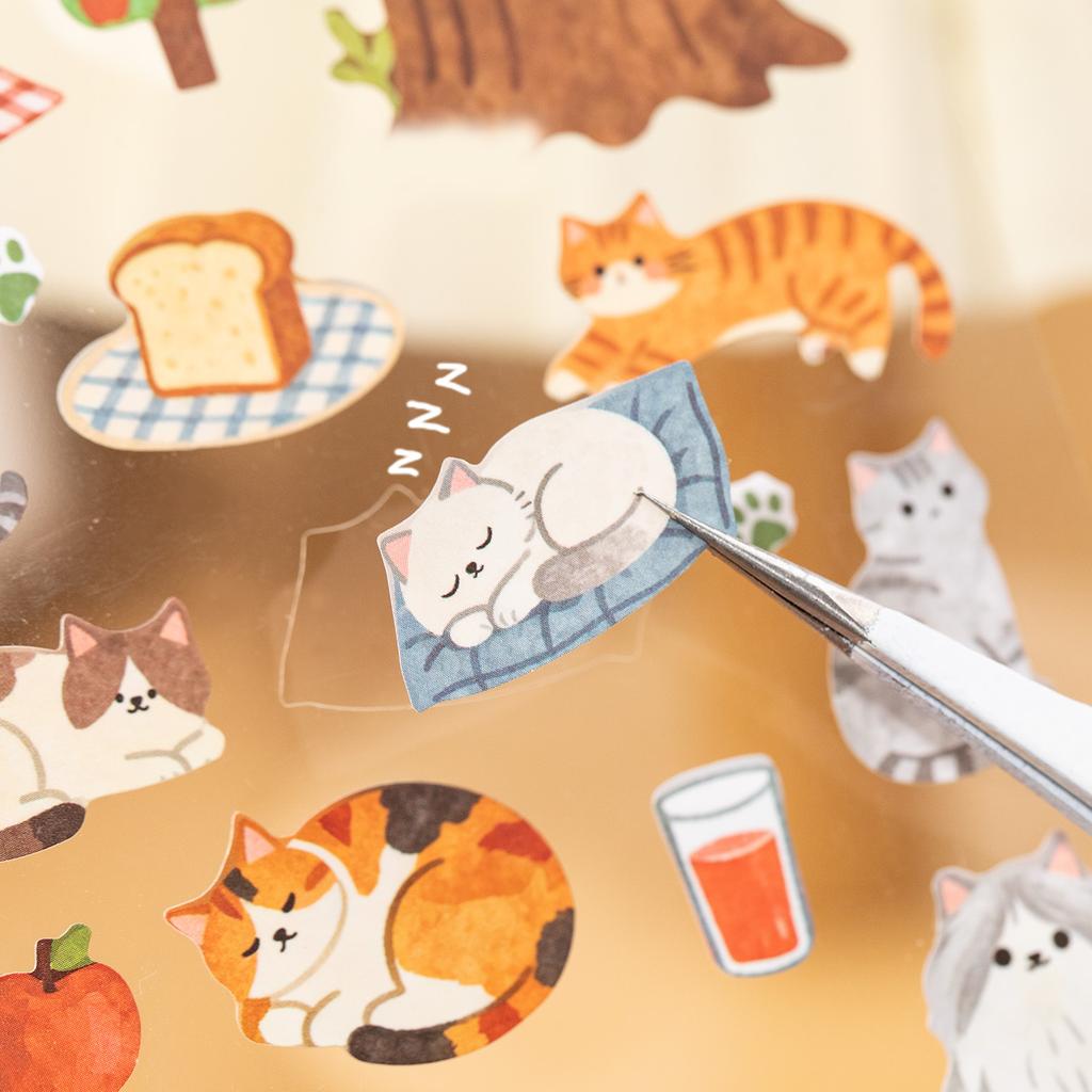 2sheets Kawaii Cat Daily Cartoon Die Cutting Stickers DIY Diary Phone Case Scrapbook Aesthetics Stationery Stickers