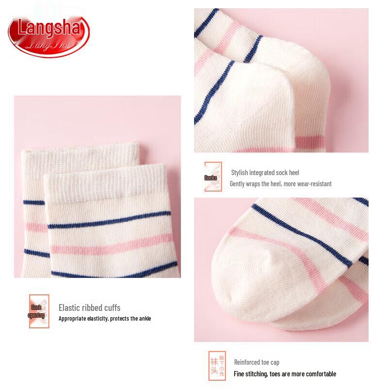 Langsha Girls' Polka Dot Striped Mid-Calf Cotton Socks - 5 Pair Pack