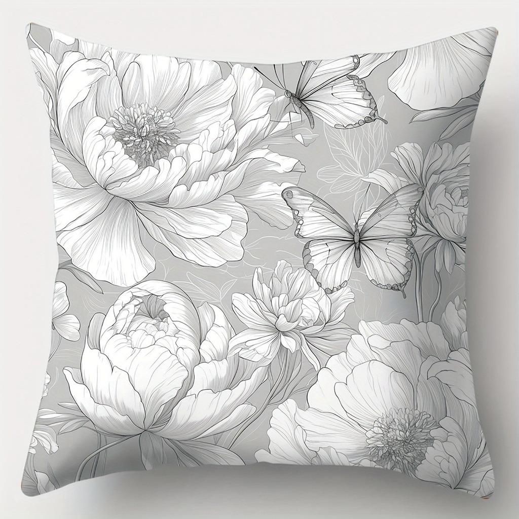 Peony  Butterfly Floral Pattern Pillowcase Pattern Cushion Cover Suitable For Sofa Bedroom Car Pillow Cover