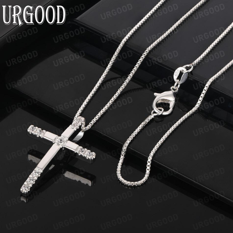 925 Sterling Silver AAA Zircon Cross Pendant Necklace Fashion Wedding Jewelry