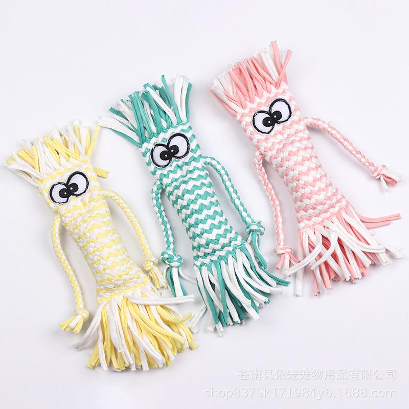 Cartoon Character Shaped Braided Dog Rope Toy Cotton Squeaky Free Chew Toy for Puppy Interactive Teething Play