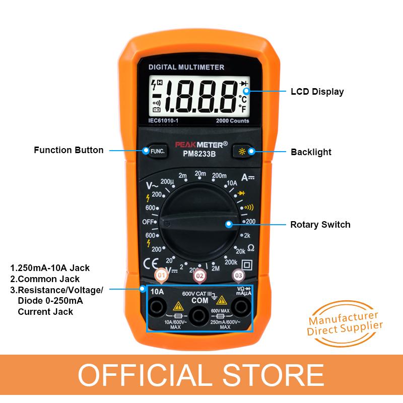 PEAKMETER PM8233B Pocket Size LCD Display Digital Multimeter AC/DC Voltage Tester with Backlit