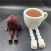 3D Printed Coffee Bean/Cup Figurines with Articulated Leg Fidgety Toy Ornament for Home Office Desktop Decorations Gift
