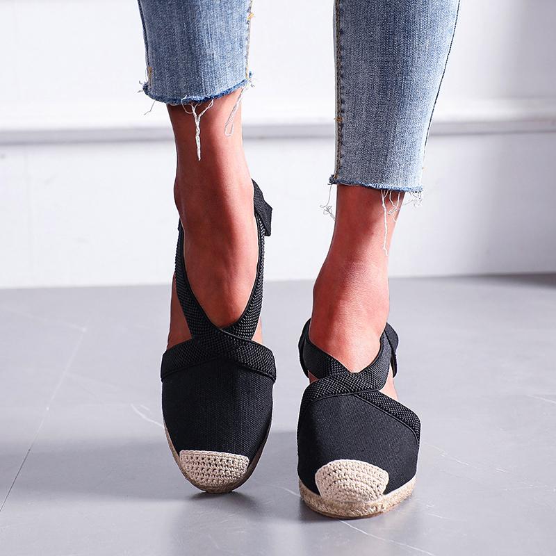 Fashion Women Sandals Summer Fashion Solid Color Espadrilles Casual Cross Belt Casual Wedge Sandal Fashion Outdoor Beach Ladies Shoes