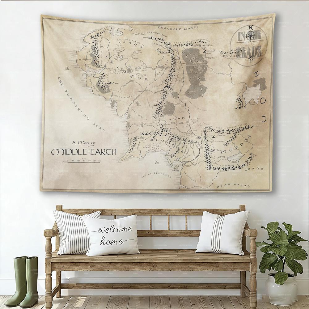 Fantasy Middleearth Map Tapestry Movie  Map Wall Hanging for Living Room Bedroom Fan Decor