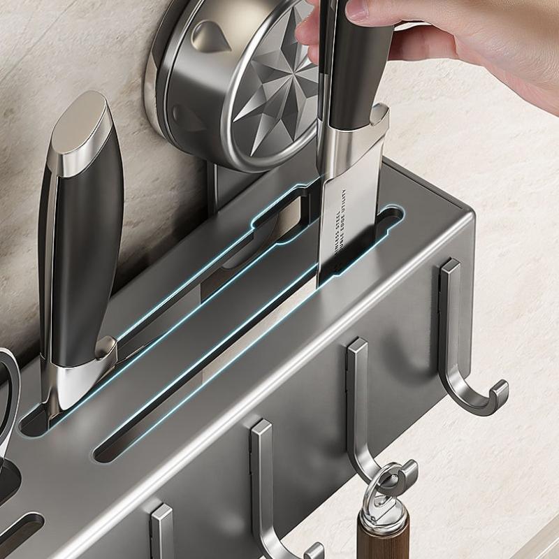 Multi Functional Wall Mounted Kitchen Storage Rack, No Drilling Required, Kitchen Tools and Dining Tools Are Interchangeable