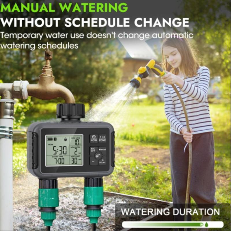Garden Irrigation Controller With Dual Water Valve And Smart Timing For Home Garden And Lawn Care