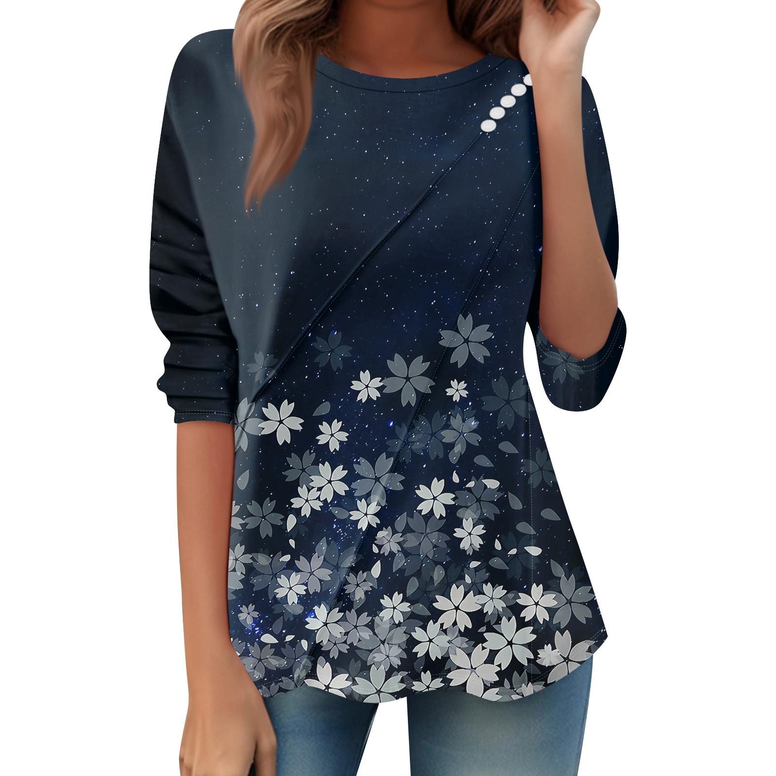 

Женский свободный повседневный топ с длинным рукавом, круглым вырезом, пуговицами, принтом в полоску, футболка XL тёмно-синий