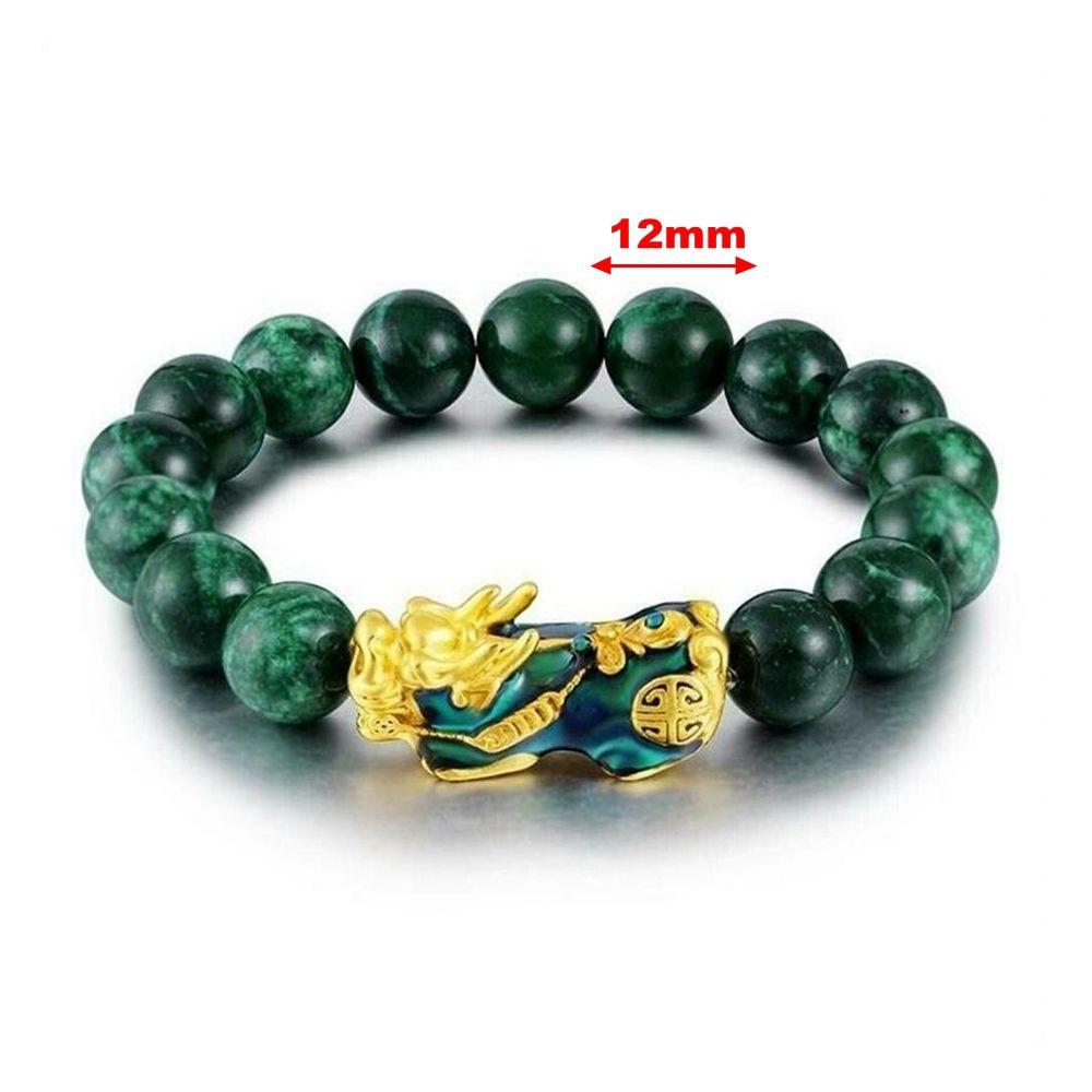 Stretchable Elastic New Blessing Jewelry Amulet Feng Shui Bracelet Bead Wristbands Green Obsidian Bangle Golden Pixiu Bracelet