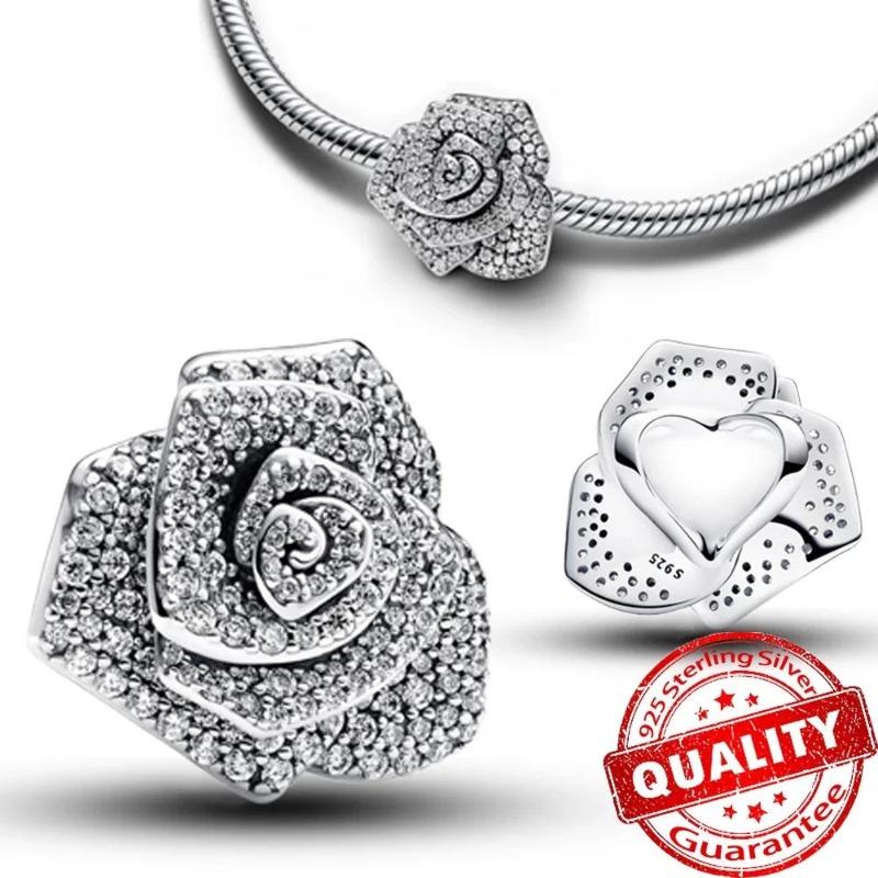 Nya Hjärtformade Berlocker Kopparblomma Evig Kärlek Pärlor Passar Originalarmband Halsband För Kvinnor DIY Smycken Gåva