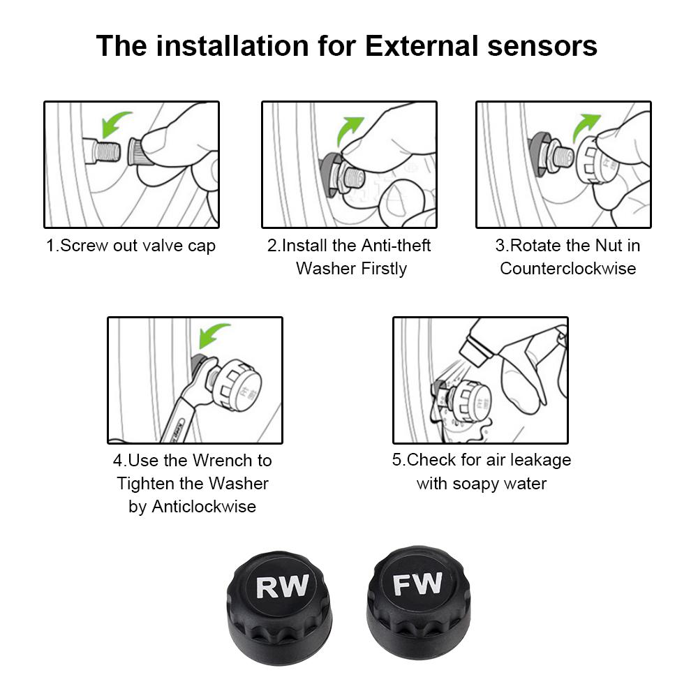 Solor USB Charge Motorcycle TPMS Tire Pressure Monitoring System 2 External Sensors Tyre Temperature Alarm LCD Display