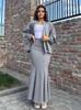 2024 Autumn Casual Solid Color Slim Fit Sweatshirt & Fishtail Skirt Two-Piece Set