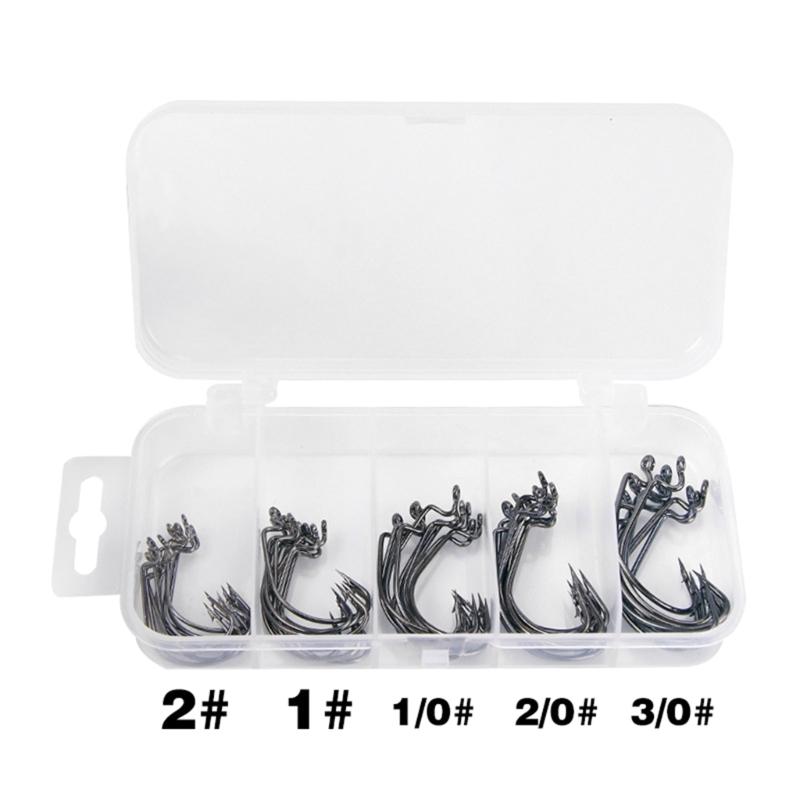 50Pcs Highly Carbon Steel Barbed Fishing Hook Worm Soft Baits Jig Fishes Hook