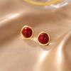 Real 925 Silver 14K Gold Red Bead Geometric Mini Stud Earrings For Women Classic Fine Jewelry Light Accessories