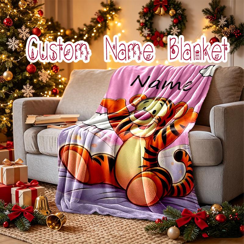 1pc Snug Thumper Friends Whimsical Bunny Blanket, Custom Name Print Blanket, Perfect for Home, Couch, Bed, Picnic, Travel, Office