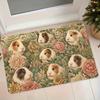 1pc American Vintage Pastoral Guinea Pig Floral Flannel Floor Mat, Household Entrance Doorway Anti-Slip Doormat, Bathroom Absorbent Entry Mat