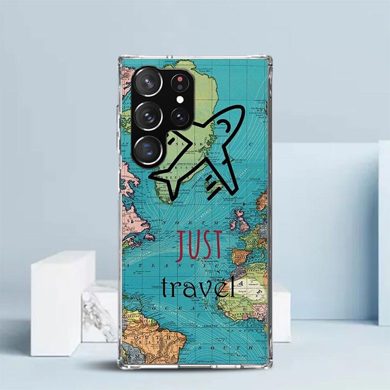 World Map Travel Plans Phone Case For Samsung Galaxy S24 S25 Edge S26 Ultra S22 S23 Plus S21 + S20 FE Soft TPU Back Cover Galaxy