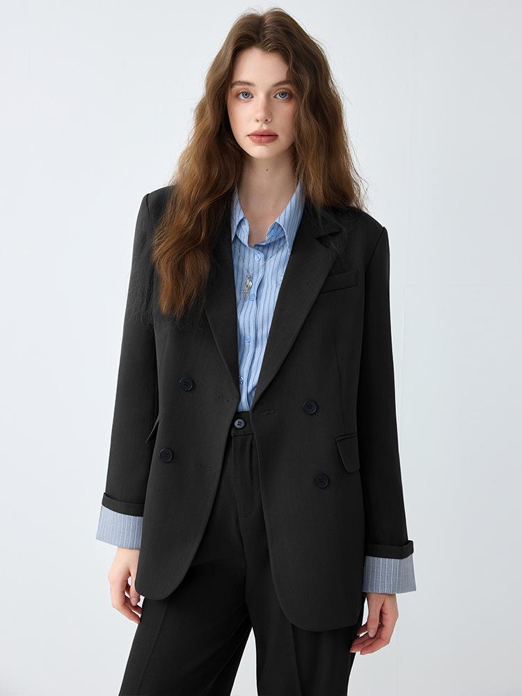 Dámský luxusní ležérní oblek: Podzimní profesionální styl s temperamentem, obsahuje sako a kalhoty se širokými nohavicemi