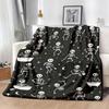 1pc Blanket Spooky Skeletons, Stars & Skulls Soft Flannel Throw for Couch, Bed, for Party Decor Machine Washable Gothic Home Decoration Perfect for Pa