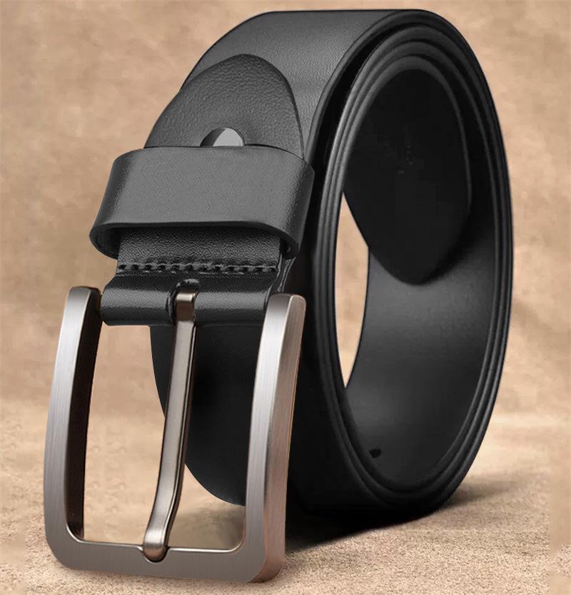 Men's Retro Genuine Leather Belt - Pin Buckle Cowhide Waist Belt for Business and Casual Wear, Suitable for Middle-Aged and Young Men.