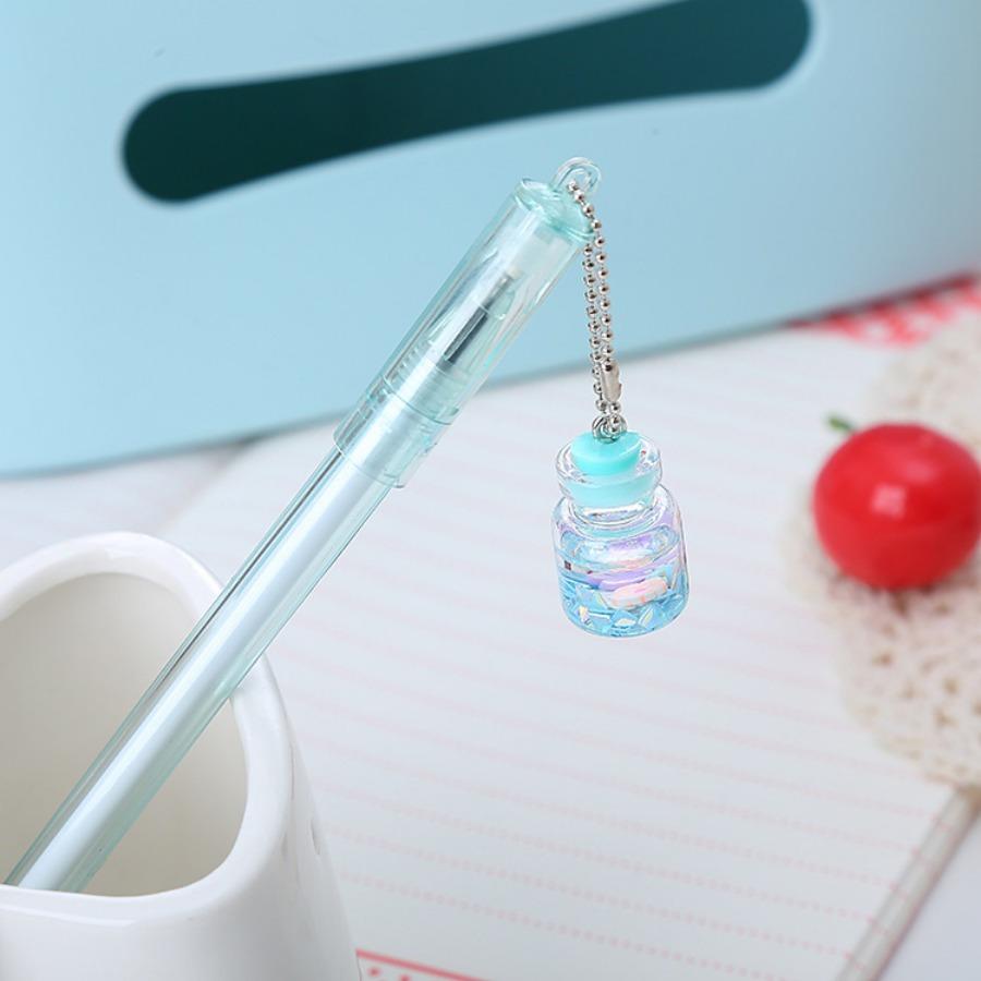 Back to school season 2Pcs 0.5mm creative drift bottle pendant gel pen, girly heart pendant pen, cute stationery water-based signature pen