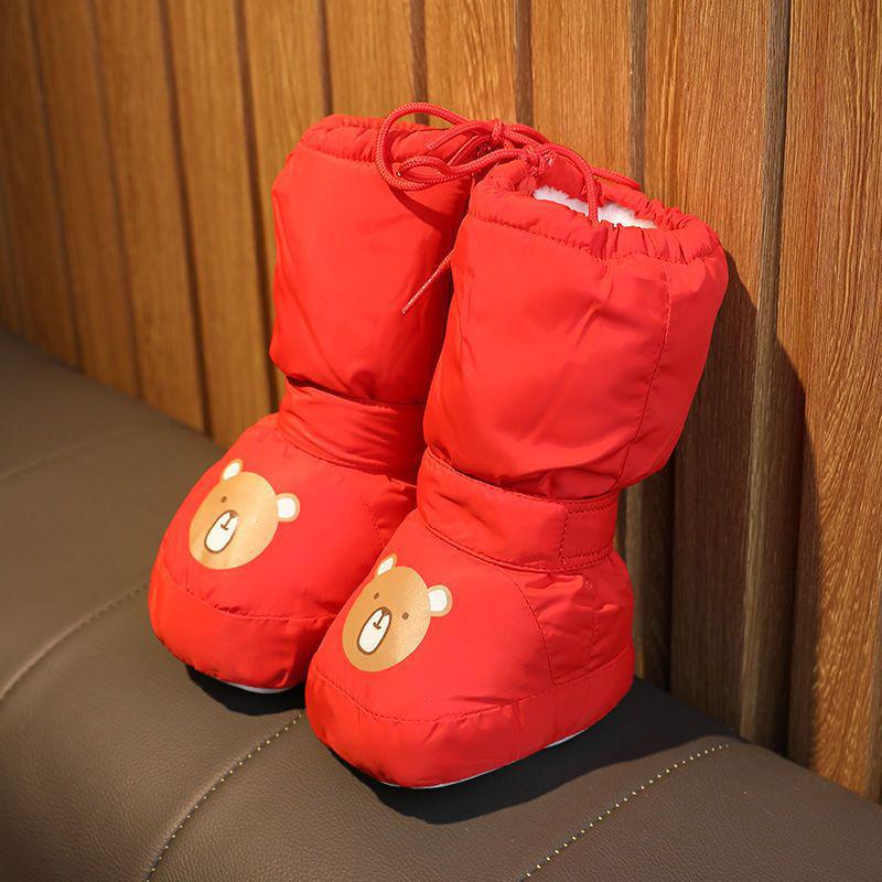 Warme Baumwoll-Babyschuhe: Mit Fleece gefüttert, rutschfest, weiche Sohle für Jungen und Mädchen von 0-1 Jahr, Winter.