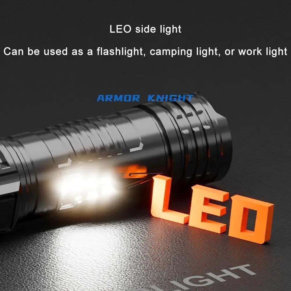 1PC Rechargeable LED Flashlight Bright Spotlight, 4 Modes, Built-in Battery, Waterproof Torch Light for Home Outdoor Emergency