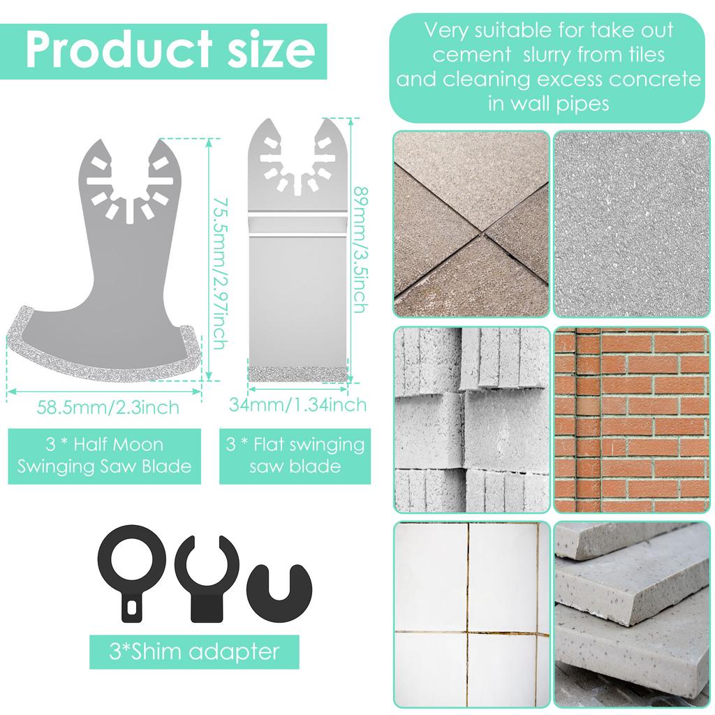 6 Pcs Diamond Oscillating Blade Efficient Multi Tools Blades Kit Practical Grout Removal Tool Oscillating Saw for Removing Grit