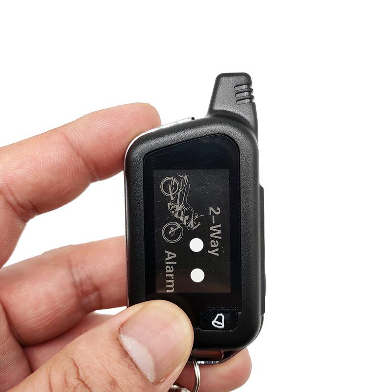 

Motorcycle Anti-Theft Alarm with Remote Start/Stop, Double Flash Finder, and Sensitivity Adjustment.