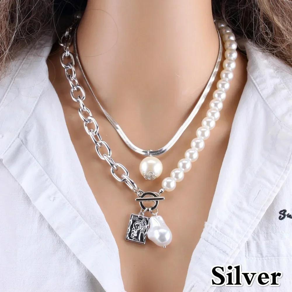 MultiLayers Fashion Women Pearl Pendants Necklaces Gold Sliver Color Snake Chain Necklace Choker Simple and Temperamental