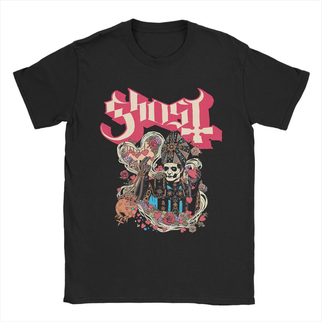 Ghost Band Valentines Day Flower Heart Skull T Shirt Summer Cotton TShirts For Man Hipster Tee Shirt ShortSleeve Vintage Tees