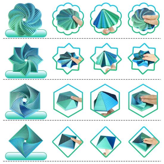 4Pcs 3D Printed Fractal Fidget Hexagon Stress Anxiety Relief Expanded Fidget Octangle Star Flower Square Sensory Toy Decompression Toy