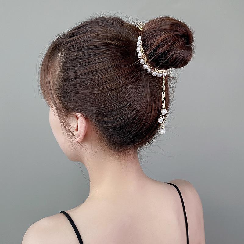 New Rhinestone Pearl Ponytail Hairpin Female Grab Clip Girls Updo Barrettes Headwear Girls Kids Hair Accessories