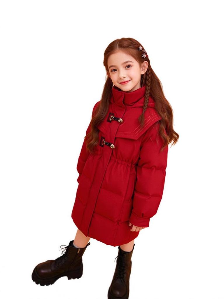 Girls' 2026 Chinese New Year Thick Warm Cotton Jacket - Medium & Large Sizes
