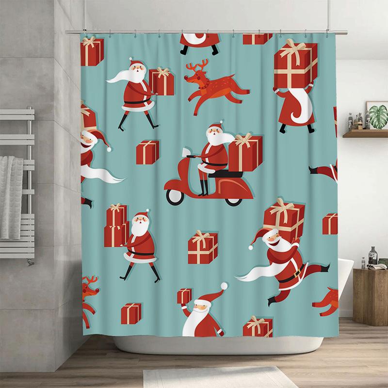

Tu Christmas Shower Curtain Festive Holiday Decor Santa Claus Pattern Waterproof Bathroom Fabric Backdrop Xmas Home Decor W60H190(CM)-1 Pcs