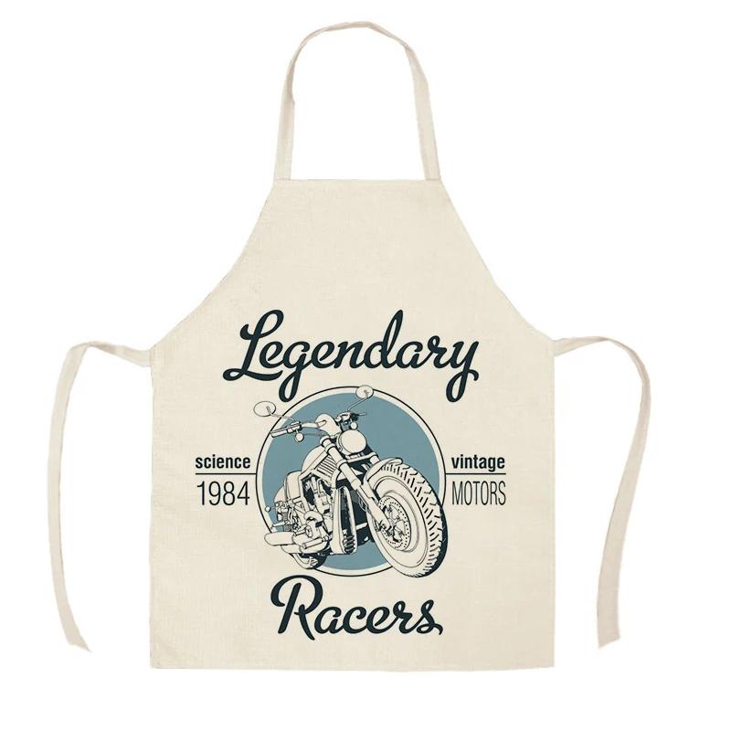 Retro Motorcycle Poster Kitchen Apron Art Letter Printing Riding Cotton Linen  Men's Household Cleaning Tools