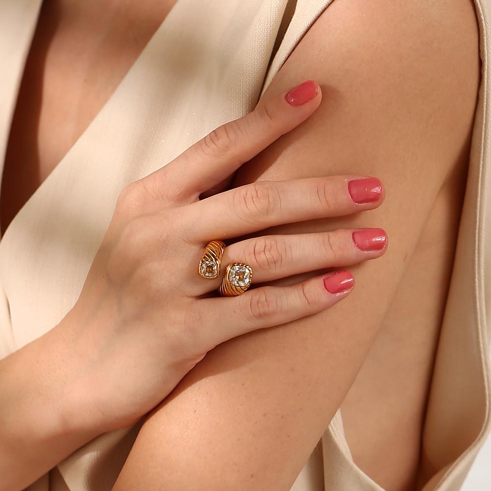 E.B.belle Anello Apribile Ipoallergenico a Doppia Estremità con Motivo a Strisce di Zirconi Acciaio Inossidabile Anello Creativo Gioielli per Donne Ragazze