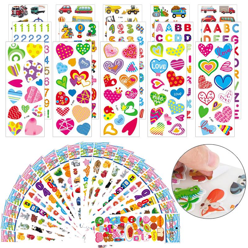 25/40/50/100pcs 3D Bubble Stickers Toys Children Sticker Plastic Cartoon Cute Birthday Gifts for Boys Girls Multiple Styles TMZ