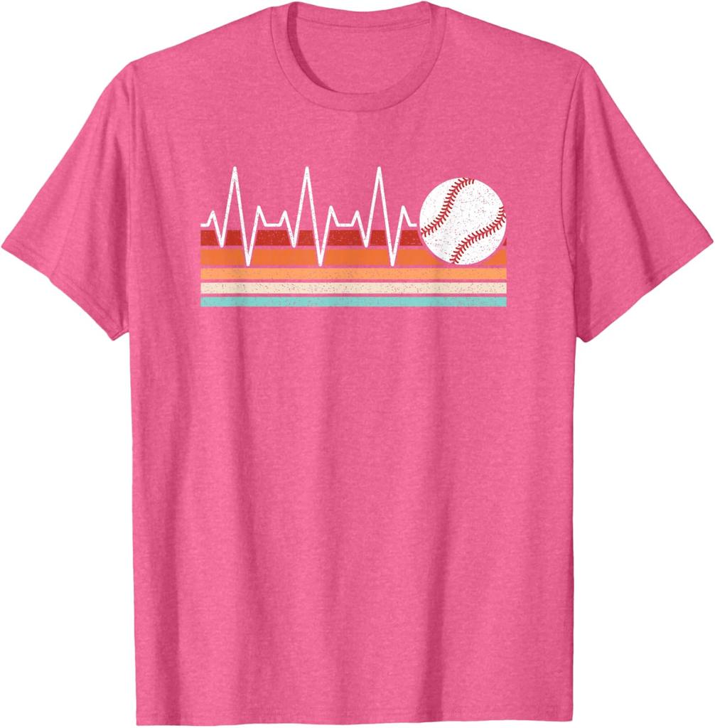 Baseball Heartbeat EKG Life Retro Graphic Tee Breathable Cotton Short Sleeve T-Shirt For Men And Women