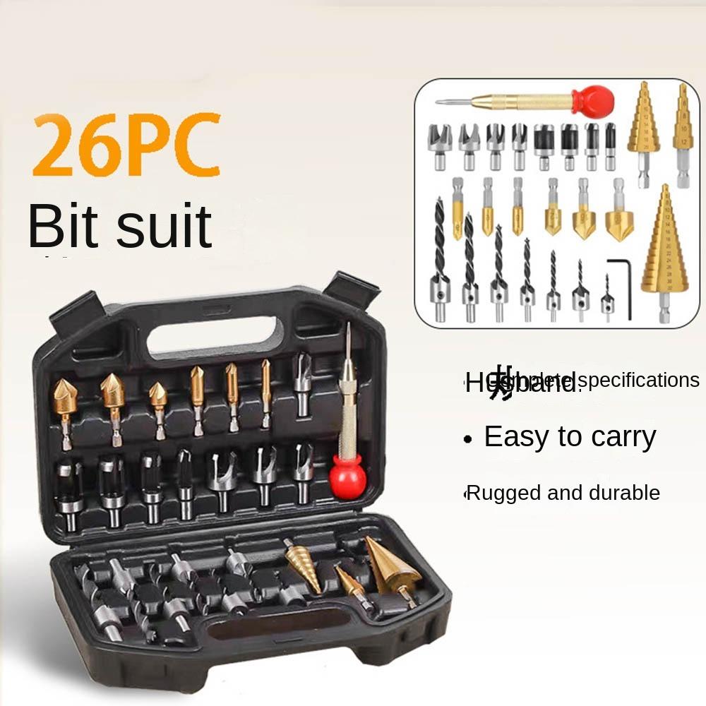 26Pcs Multi-Size Drilling Step Drill Bit  Set Chamfering Drill Center Punch  Hole Opener Tool