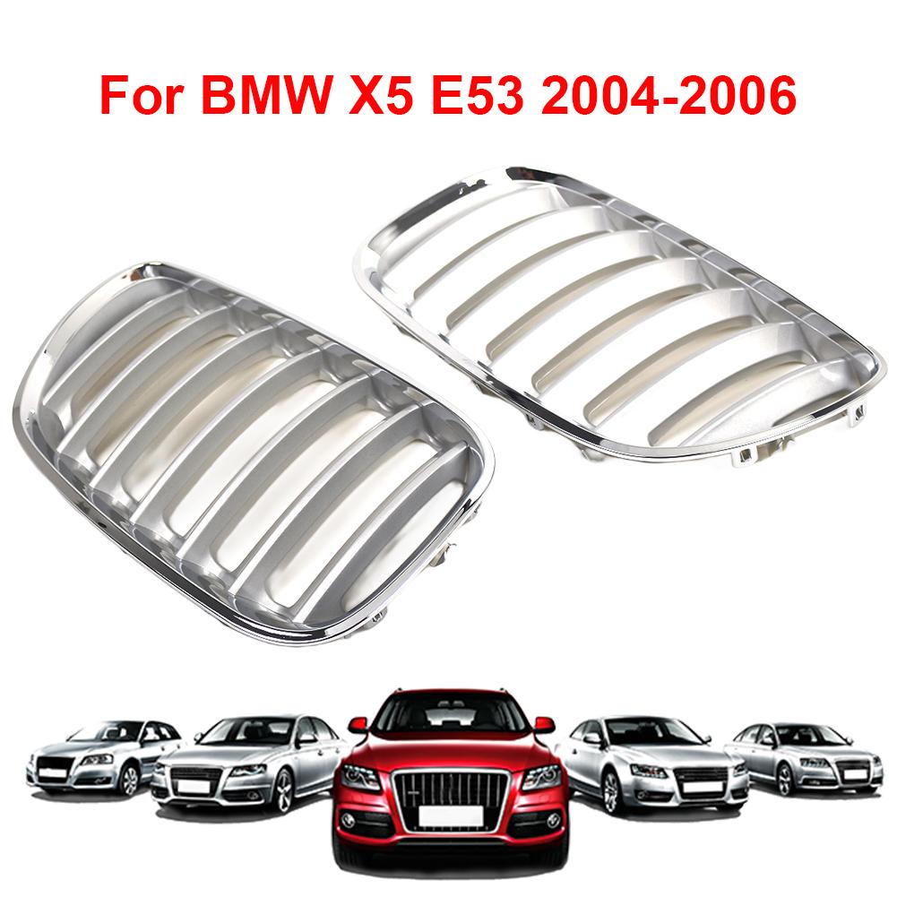 1 Pair Silver Anti-scratch ABS Car Front Hood Grill OEM 51137113733 51137113734 Front Upper Grilles Fit for BMW X5 E53 04-06