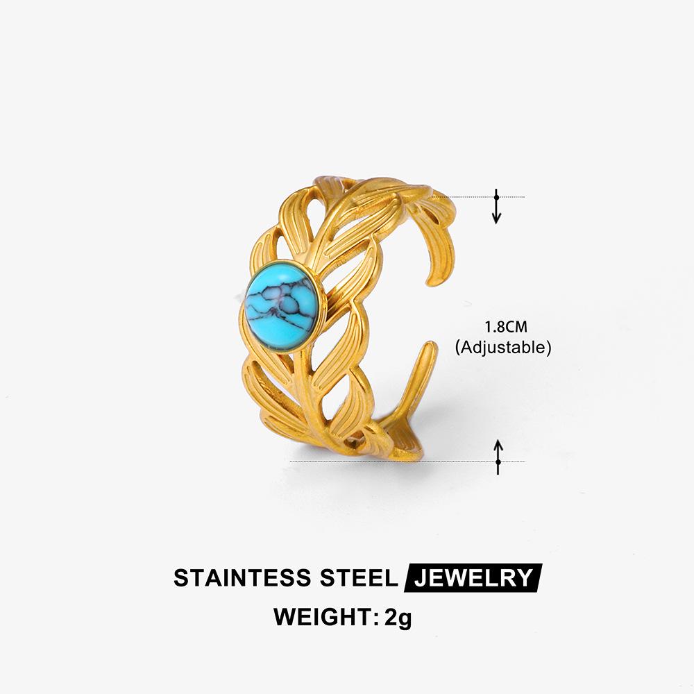 Adjustable Turquoise Stainless Steel Geometric Ring for Women – Fade-Resistant Titanium Design