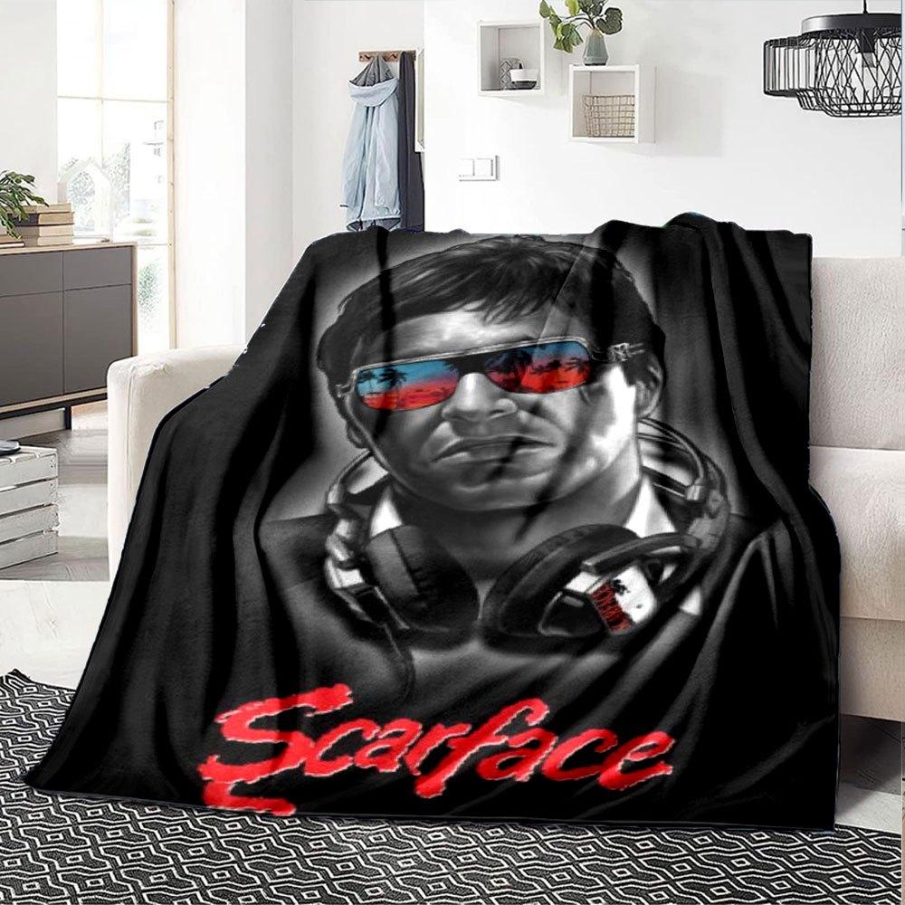 1pc Scarface-Inspired Flannel Blanket - Soft Cozy All-Season Throw for Bedroom, Sofa, Camping, Travel - Perfect Gift for Movie FansB76