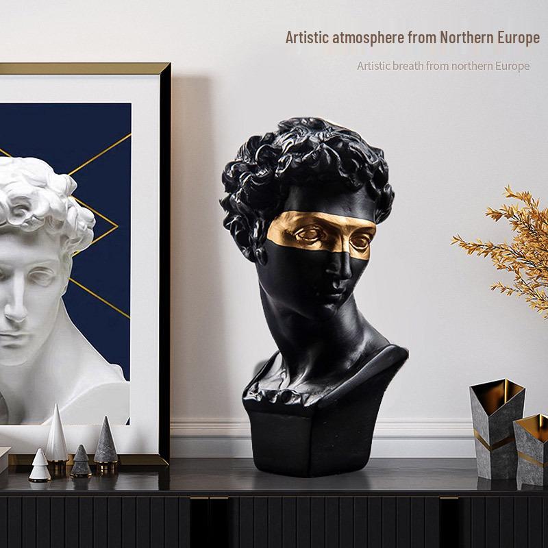 15cm Black Gold David Head Resin Plaster Art Sketch Model Ornament