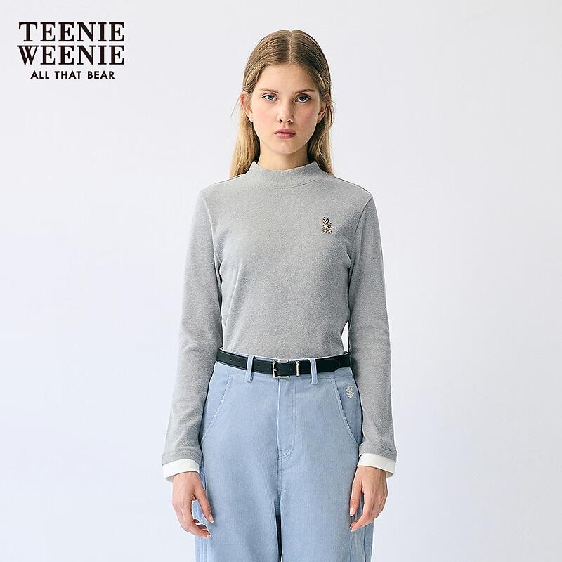 Teenie Weenie Women's Ribbed Stand Collar Long Sleeve T-shirt